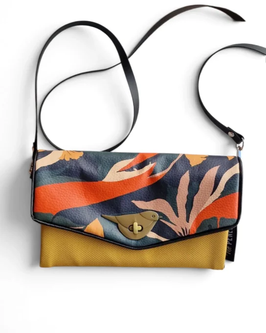 Mini sac bandoulière femme Jungle en simili noir et moutarde