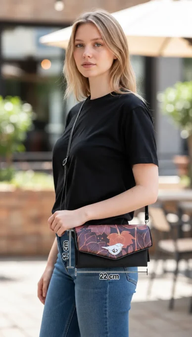 Mini sac bandoulière femme Lotus Mauve porté en travers du corps