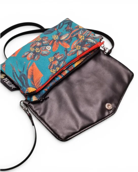 Mini sac portefeuille Manao ouvert avec poches zippées et rabat en simili noir