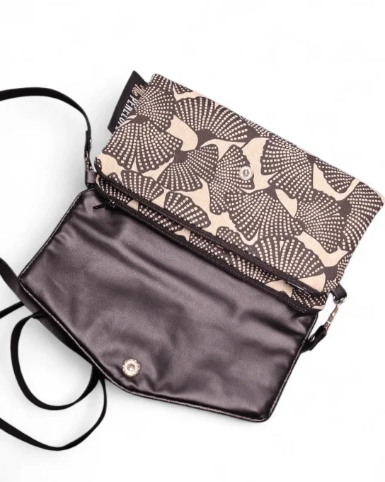 Mini sac portefeuille Ozaka ouvert avec rabat en simili noir et poche zippée