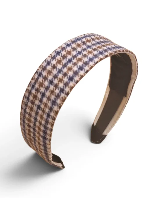 Serre-tête Classic Oxford Chocolat à motif pied-de-poule écru, marron et bleu marine, collection Gos