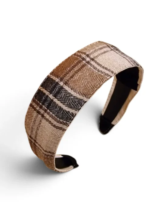 Serre-tête Classic Cambridge Camel à motif tartan beige, camel et chocolat, collection Gossip Cosy.