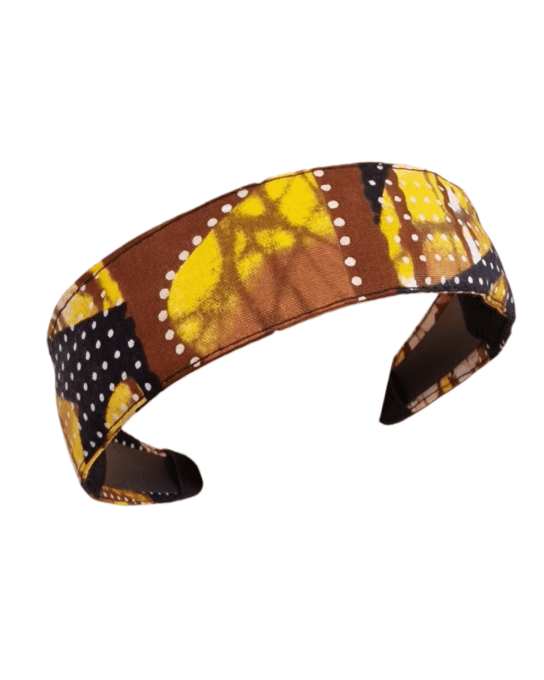 Serre tête Bandeau wax marron et jaune