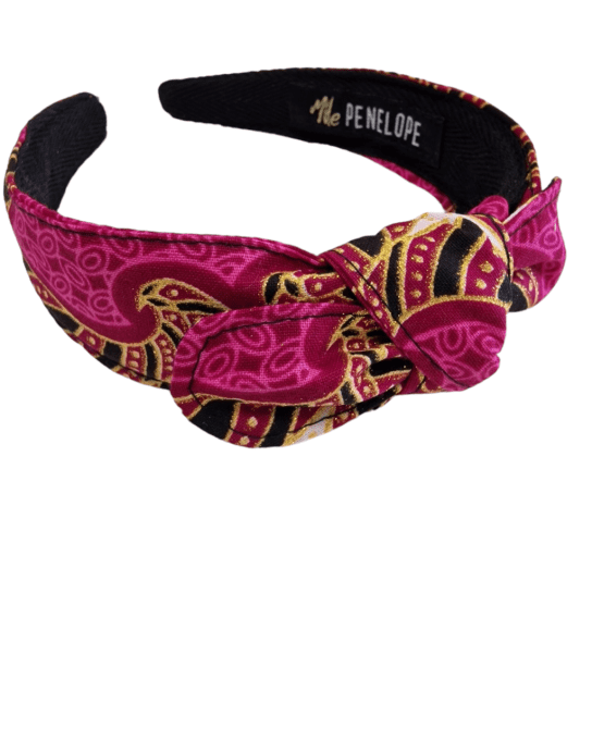 Serre tête Noué  Wax Fushia et or