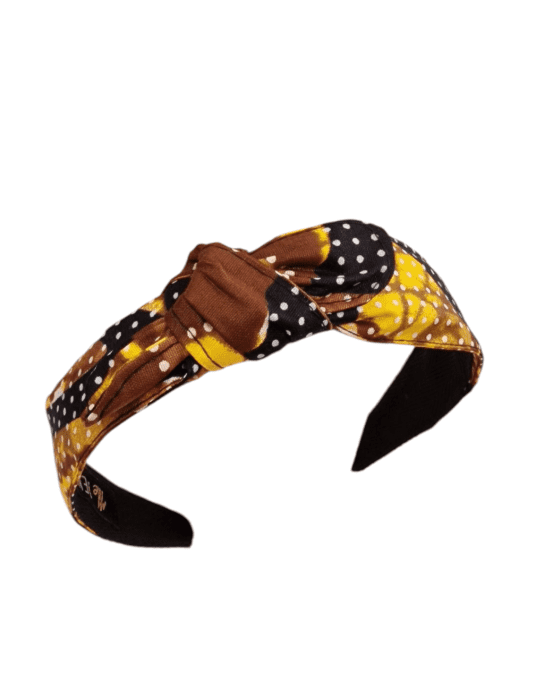 Serre tête à nœud wax jaune et marron